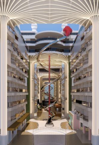 The 11 deck dry slide is a striking architectural centrepiece