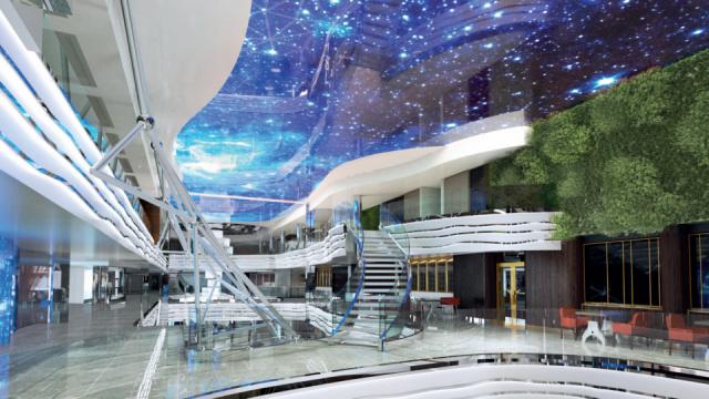 The promenade features an imposing LED-sky screen
