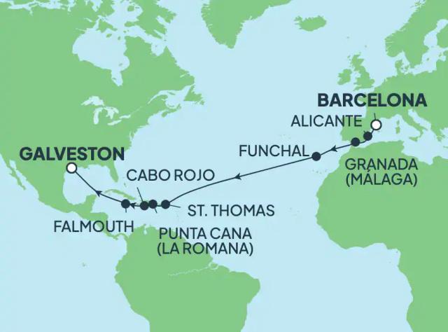 Norwegian Viva - 17 éjszakás transzatlanti hajóút Barcelonából